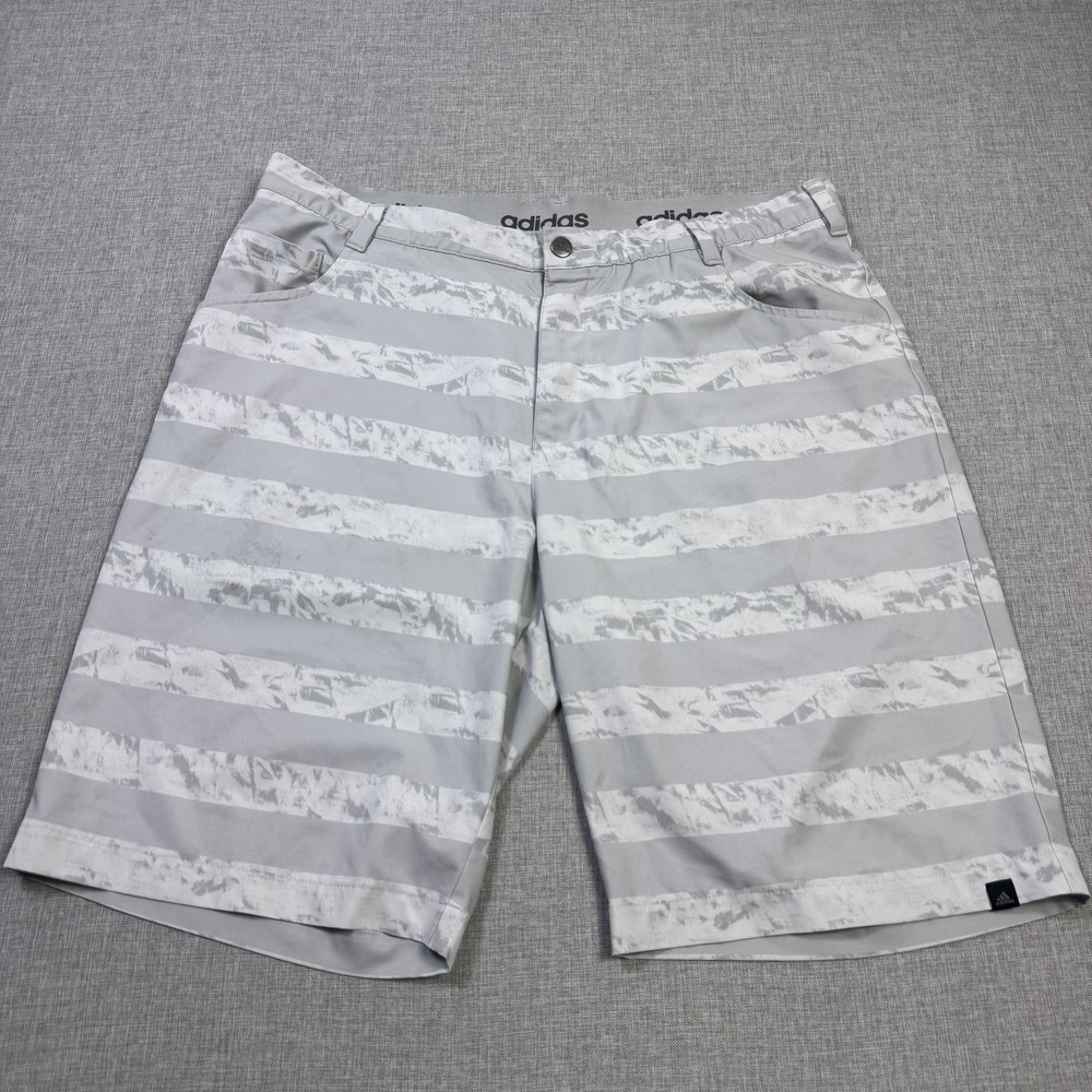 Adidas Shorts Mens 36 Gray Athletic Pockets Belted Microfiber 12 Inseam